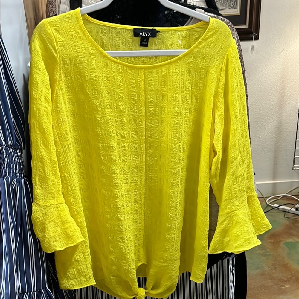 Alyx Yellow Bell Sleeve Blouse with Ruffled Tie Front
